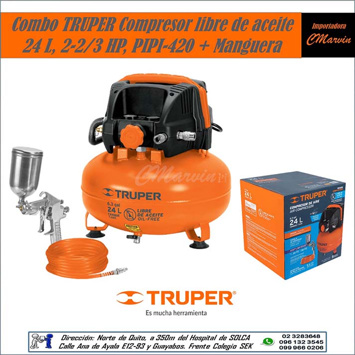 Compresor TRUPER Sin Aceite 24 Litros + Manguera (COMBO)