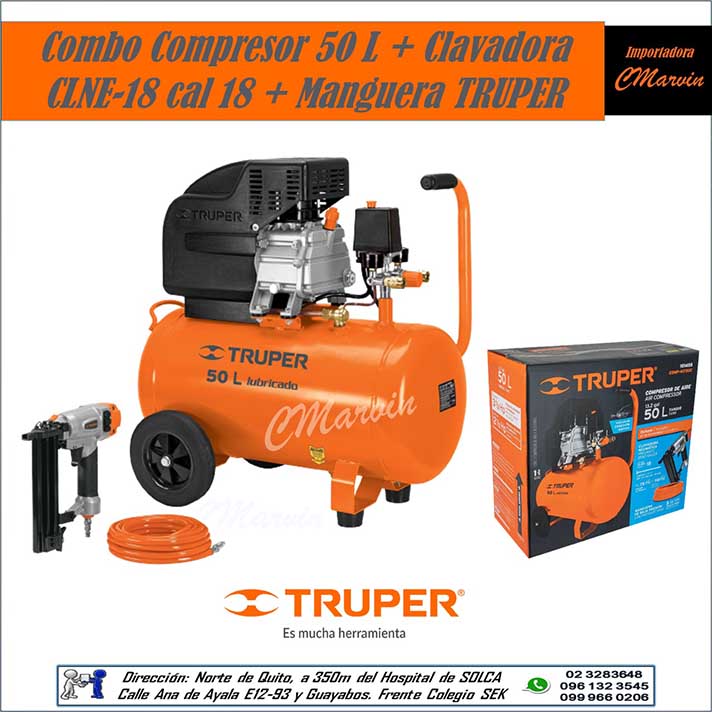 Compresor TRUPER 50 Litros + Clavadora. (COMBO)