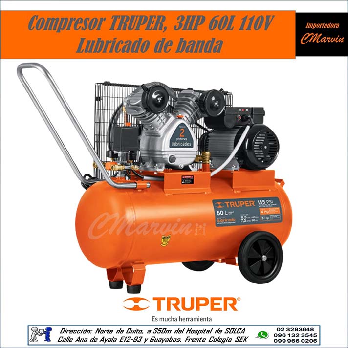 Compresor TRUPER de Banda 60 Litros 3HP