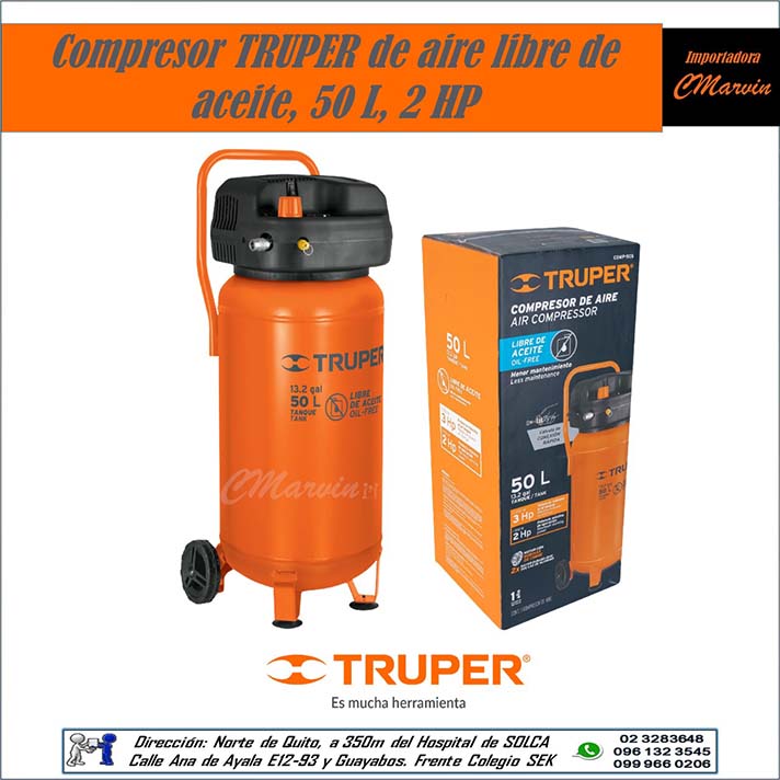 Compresor TRUPER Sin Aceite 50 Litros 2HP
