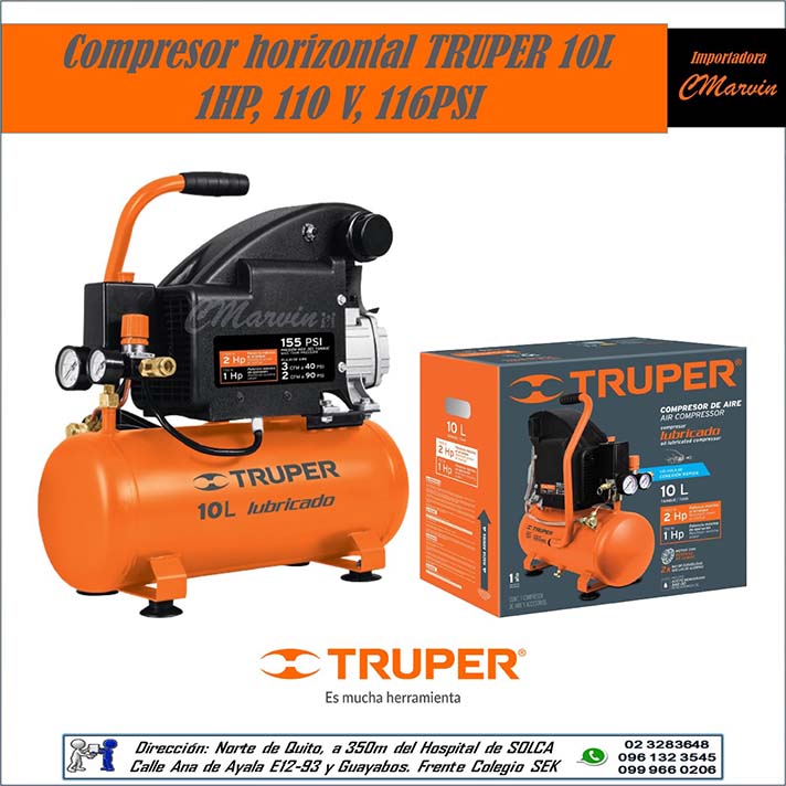 Compresor TRUPER Horizontal  10Litros, 1HP
