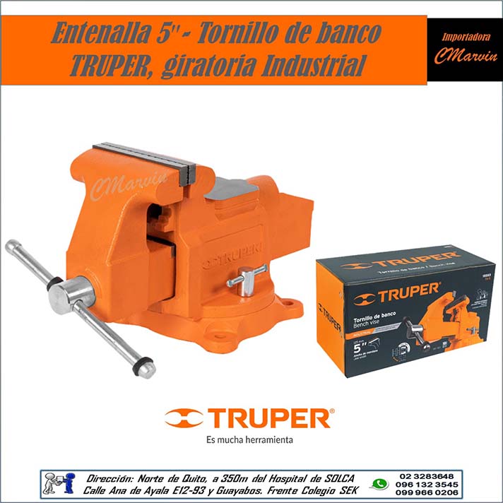 Entenalla 5″ TRUPER. Tornillo de Banco Giratoria Industrial
